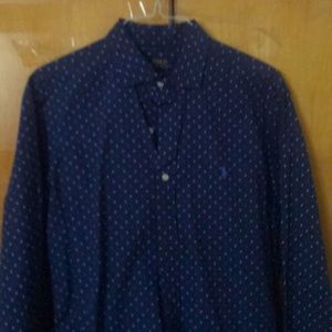 Ralph Lauren men’s blue and white dots shirt.